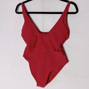 TiniBikini Red One Piece Swimsuit Bathing Suit With Sheer Mesh Cutouts S
